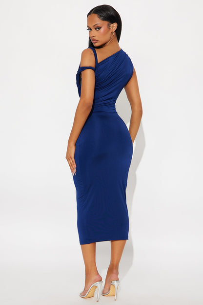 Maybelle One Shoulder Midi Dress - Navy