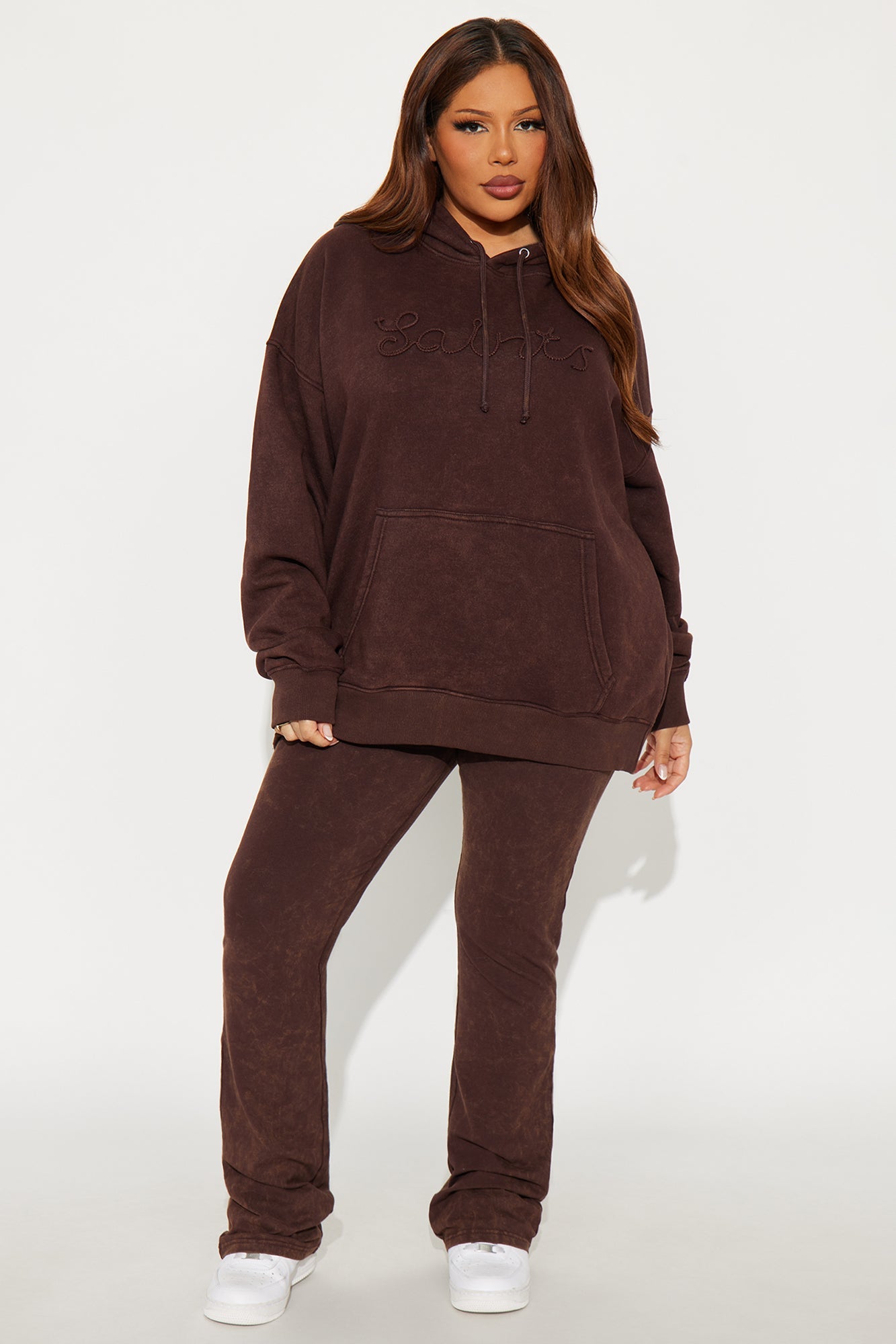 Like A Saint Fleece Flare Leg Pant Set - Brown