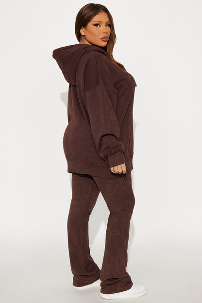 Like A Saint Fleece Flare Leg Pant Set - Brown