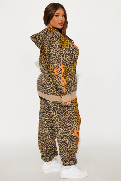 Hot Streak Leopard Fleece Jogger Set - Grey/combo