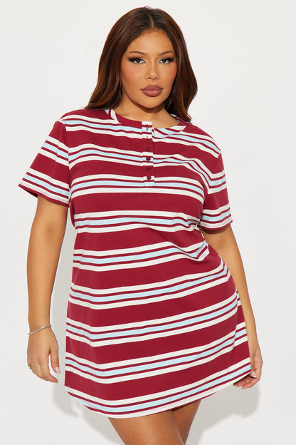 Demi Short Sleeve Striped Mini Dress - Burgundy/combo