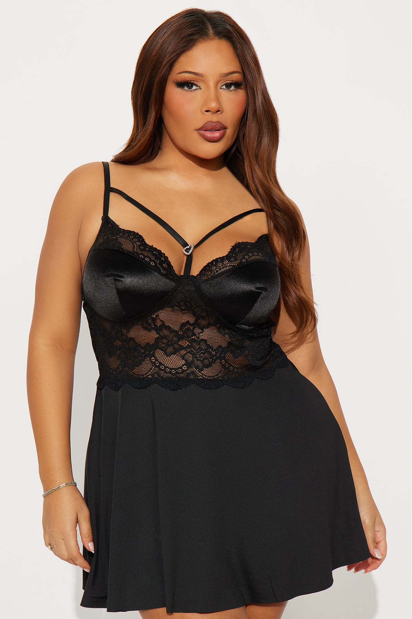 Sensual Kiss Satin Babydoll - Black