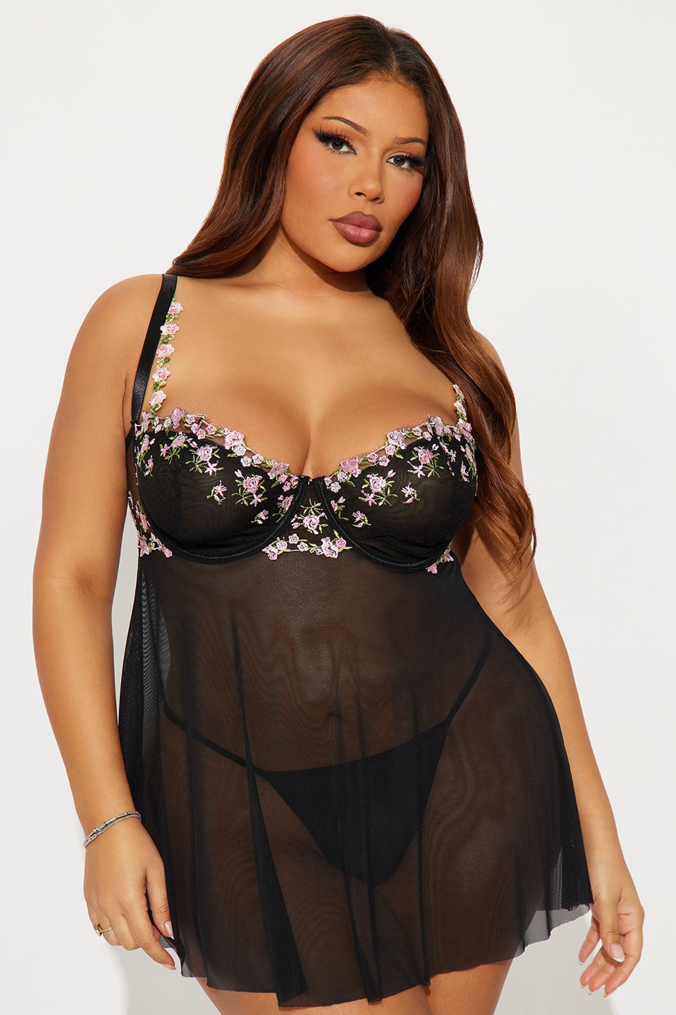 Flowers In Bloom Mesh Babydoll - Black/combo