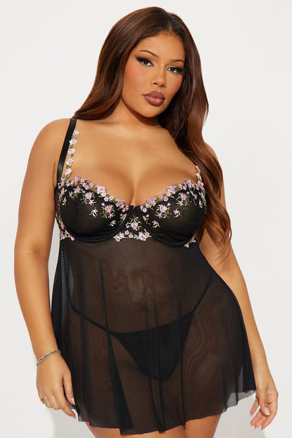 Flowers In Bloom Mesh Babydoll - Black/combo