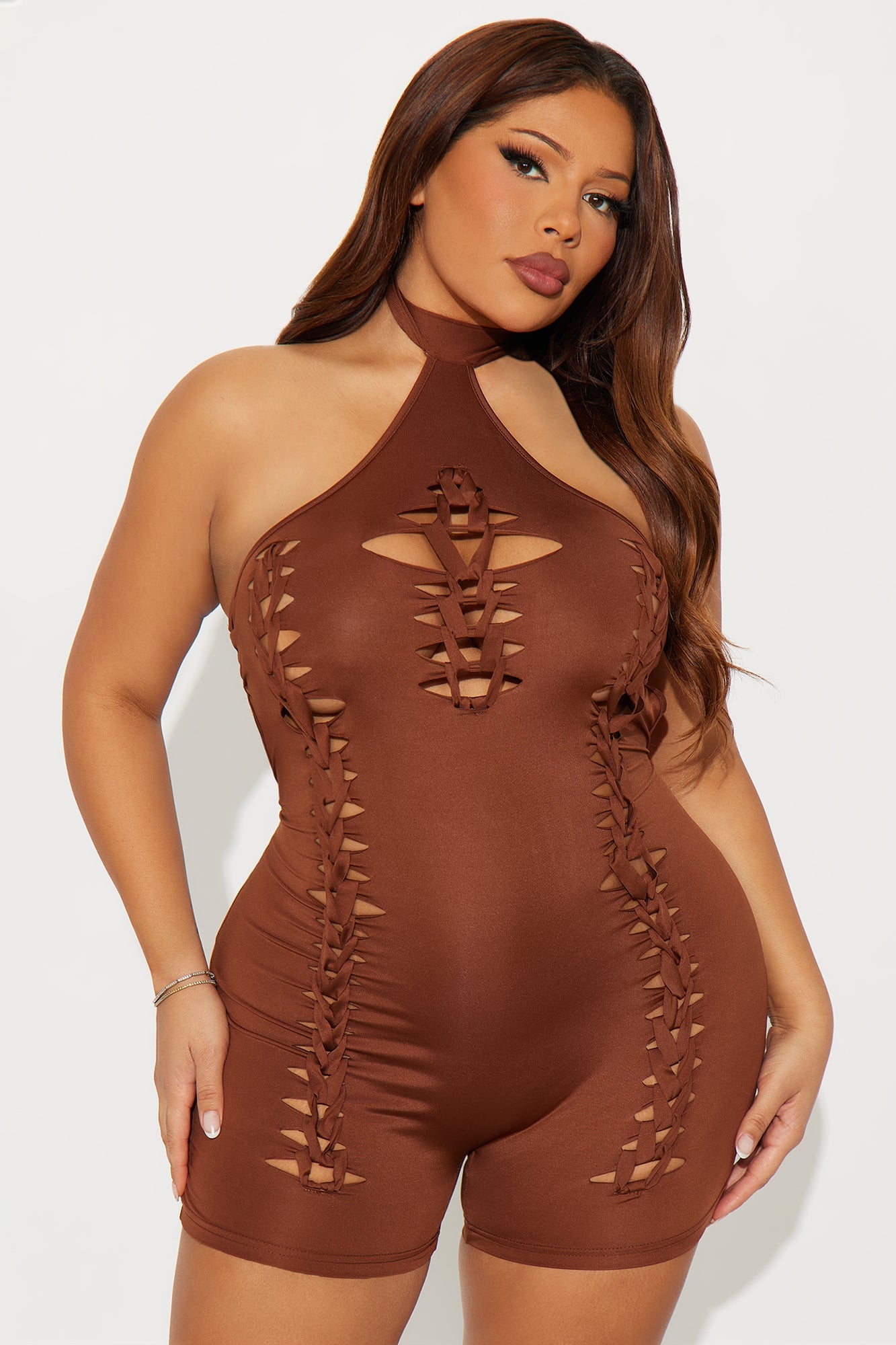 Keep It Smooth Suede Cut Romper Bodystocking - Chocolate