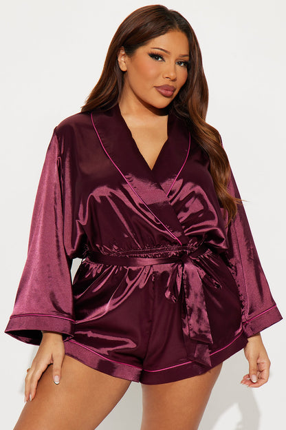 Sunday Morning Satin Sleep Romper - Wine