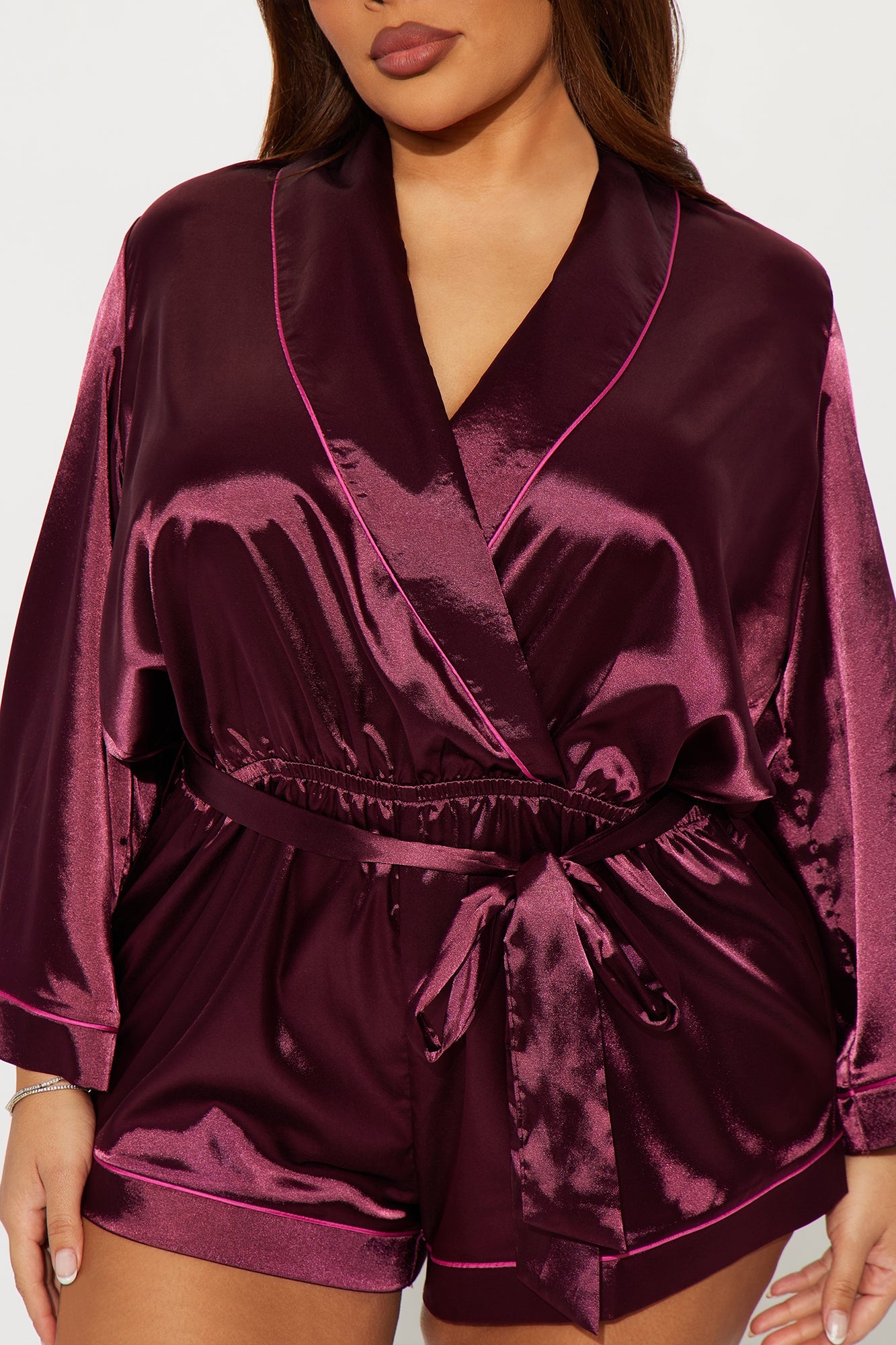 Sunday Morning Satin Sleep Romper - Wine