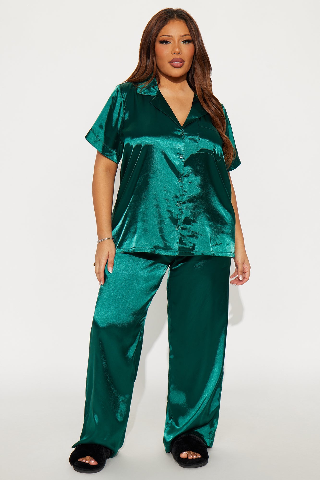 Pillow Fight Satin PJ Pants Set - Hunter
