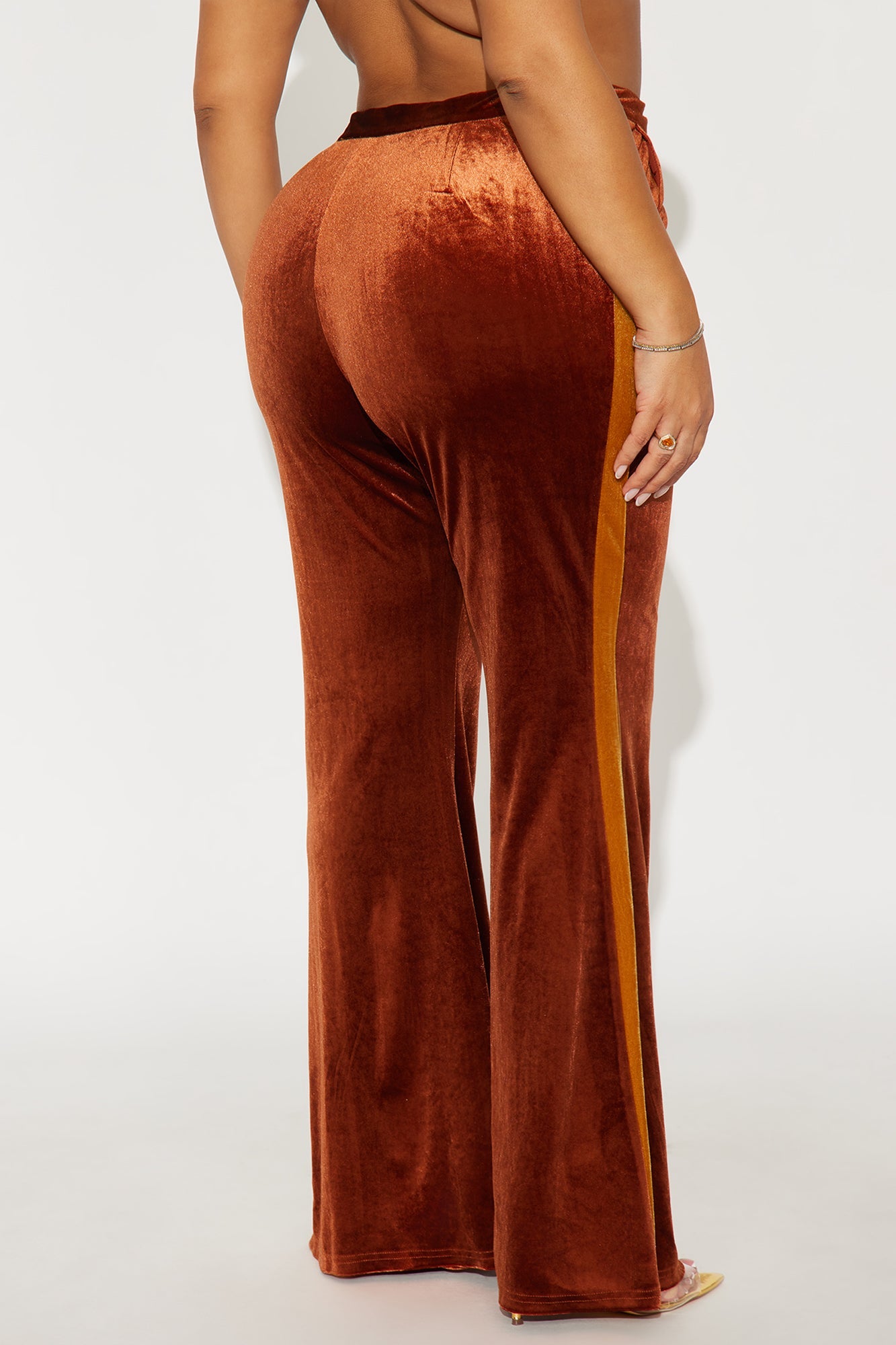 Nathalie Velvet Flare Leg Pant 33 - Brown/combo