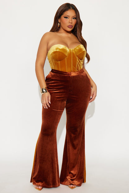 Nathalie Velvet Flare Leg Pant 33 - Brown/combo