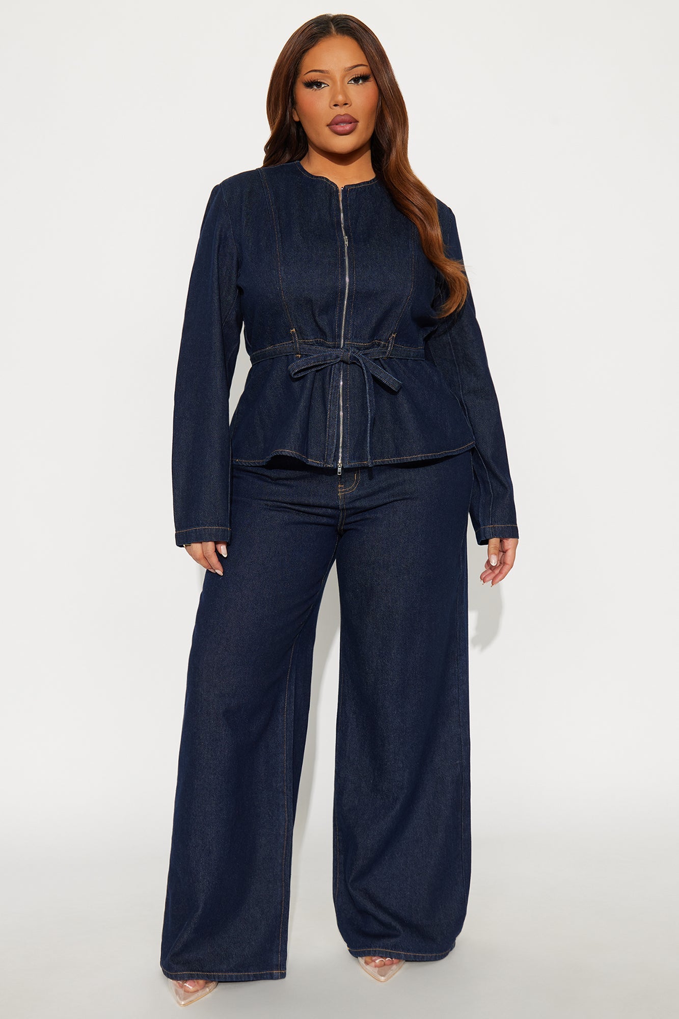 So Chic Denim Wide Leg Pant Set - Dark Wash