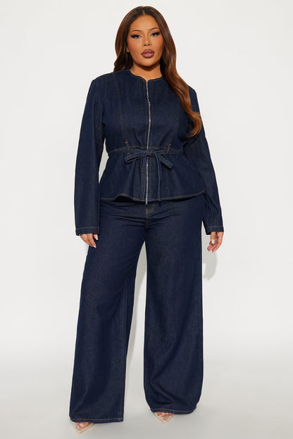 So Chic Denim Wide Leg Pant Set - Dark Wash
