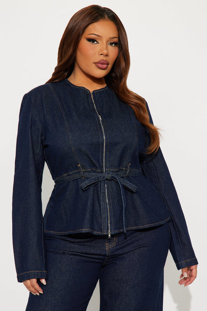 So Chic Denim Wide Leg Pant Set - Dark Wash