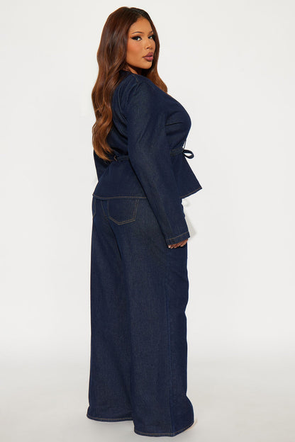 So Chic Denim Wide Leg Pant Set - Dark Wash