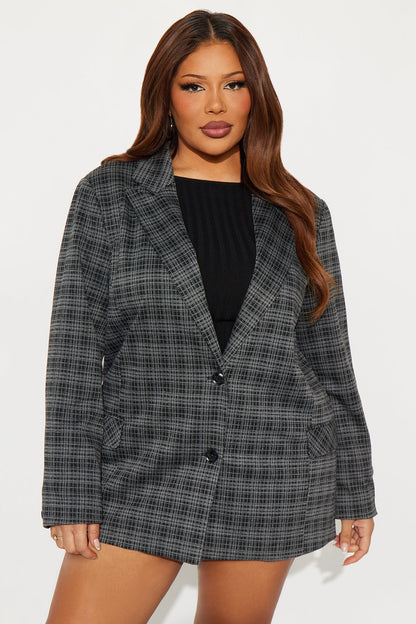 Georgina Plaid Blazer Short Set - Black