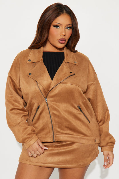 Girl Talks Faux Suede Skort Set - Taupe