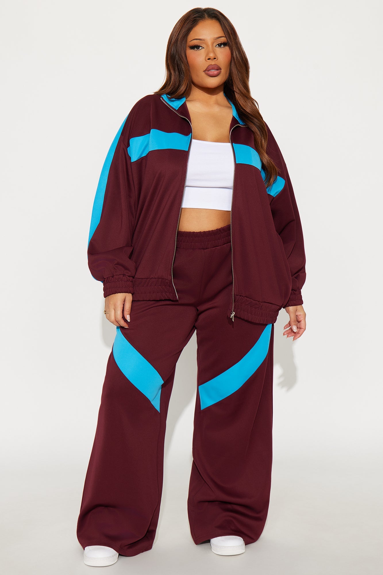 Varsity Pulse Zip Front Jacket Sporty Set - Burgundy/combo