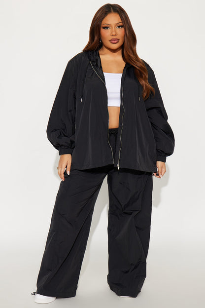 First Class Windbreaker Zip Up Hoodie - Black
