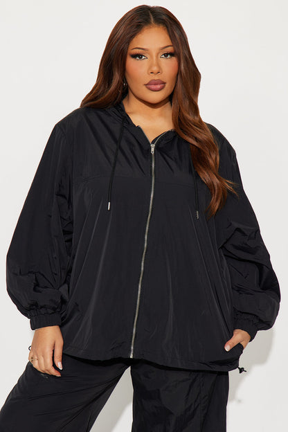 First Class Windbreaker Zip Up Hoodie - Black