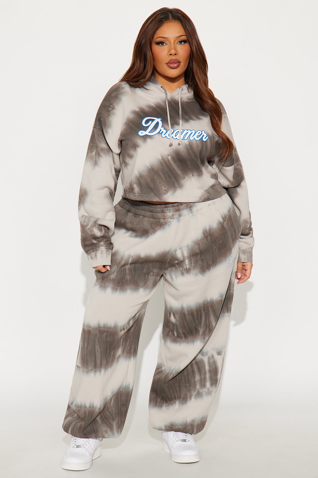 Dreamer Tie Dye Fleece Pant Set - Grey/combo