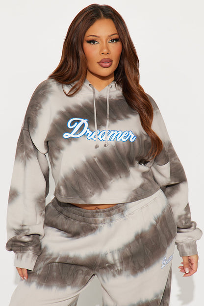 Dreamer Tie Dye Fleece Pant Set - Grey/combo