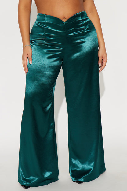 Sweet Serenade Satin Wide Leg V Front Pant 33 - Teal