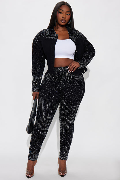 Touch Of Glitz High Rise Embellished Skinny Jeans - Black