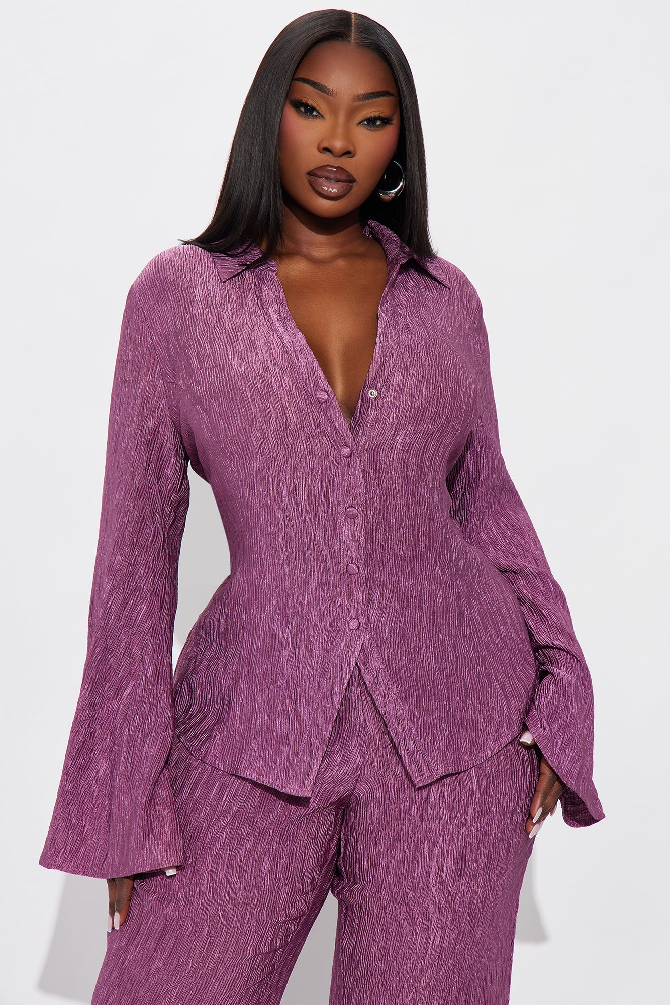 Leah Plisse Pant Set - Plum