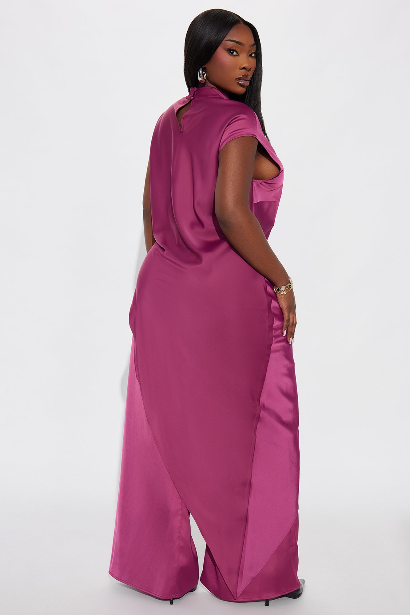 Camille Asymmetrical Satin Pant Set - Plum