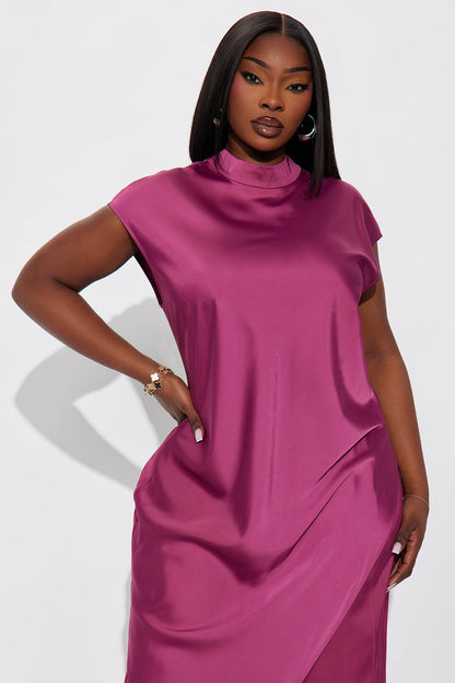 Camille Asymmetrical Satin Pant Set - Plum