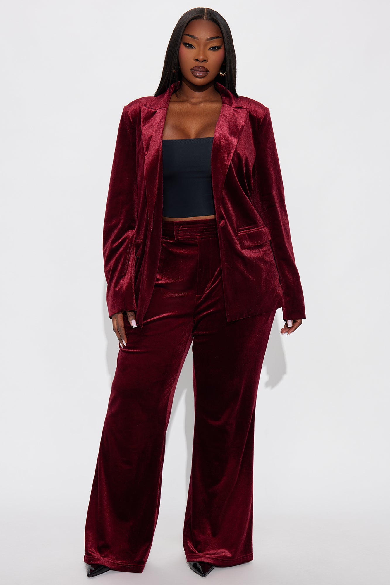 Sugar And Spice Wide Leg Velvet Trouser 31″ - Wine
