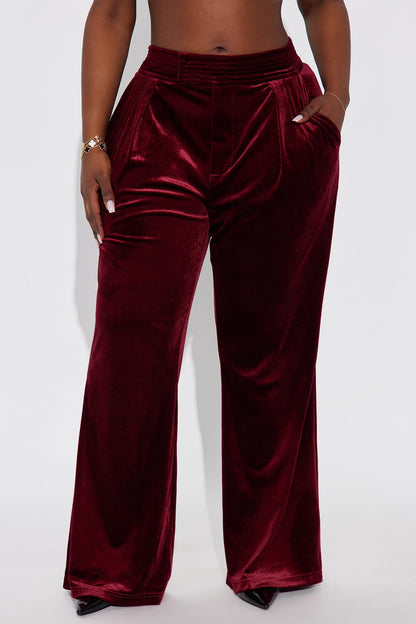 Sugar And Spice Wide Leg Velvet Trouser 31″ - Wine