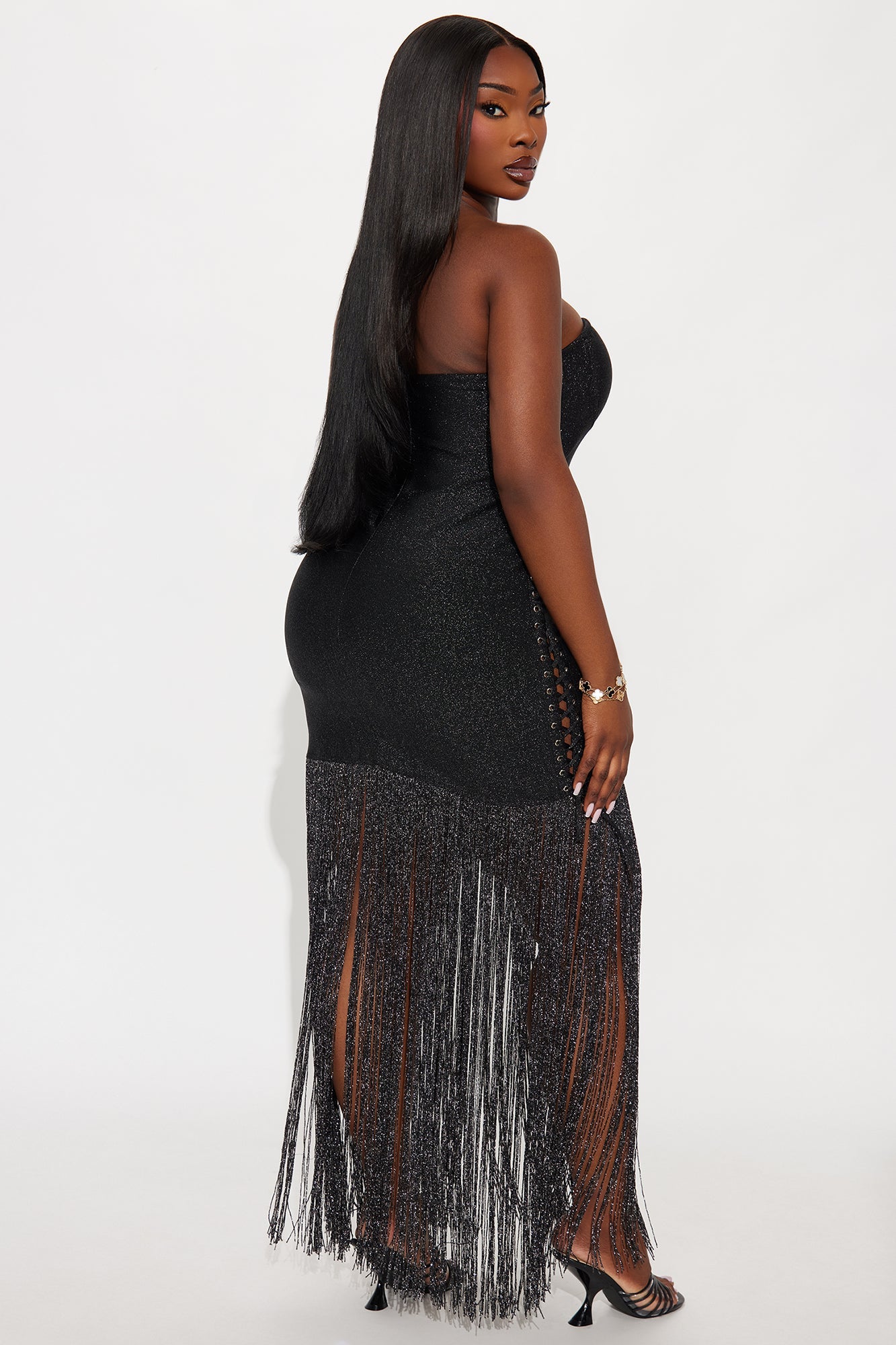 Flirty Charm Glitter Bandage Maxi Dress - Black