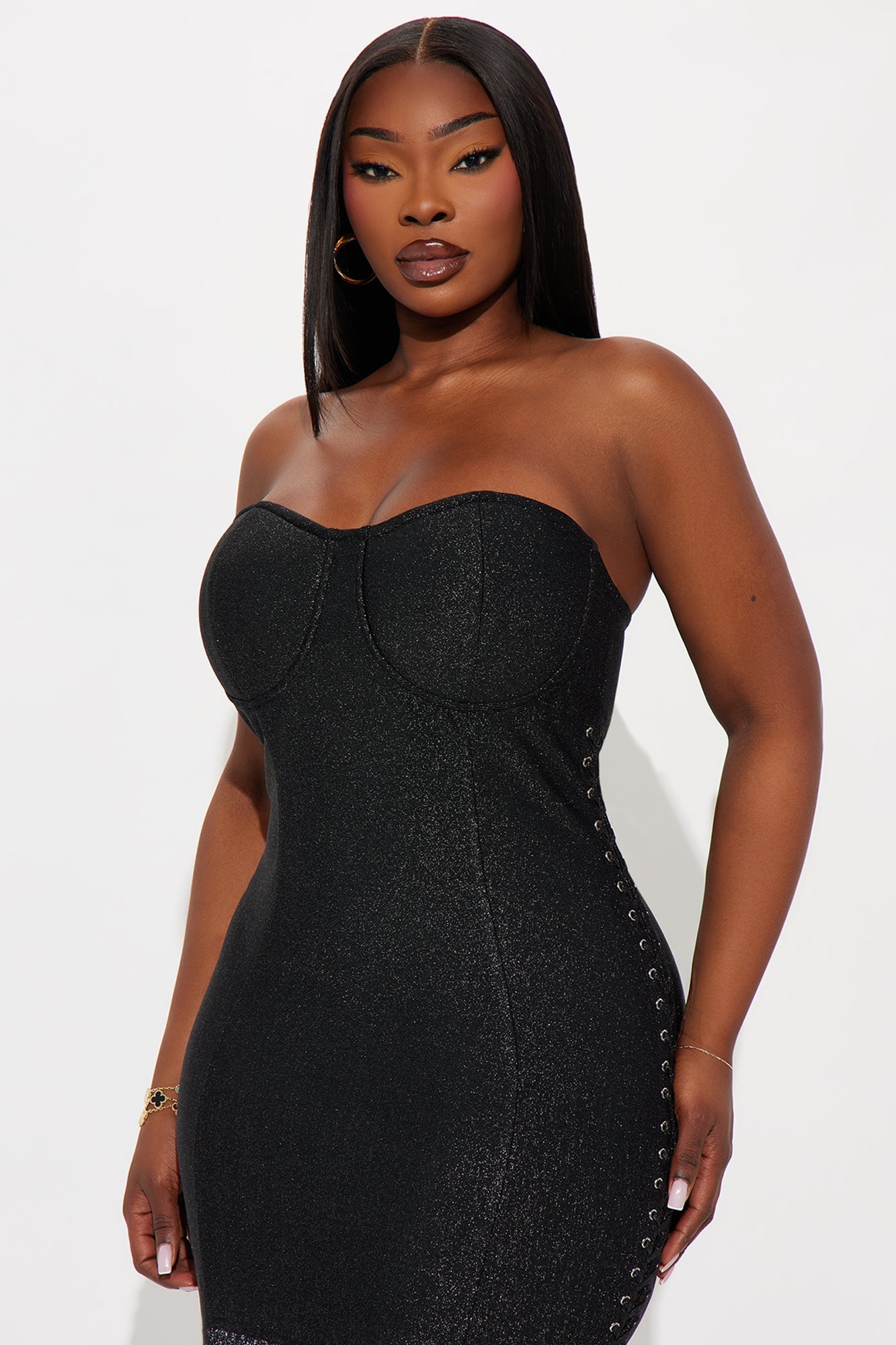 Flirty Charm Glitter Bandage Maxi Dress - Black