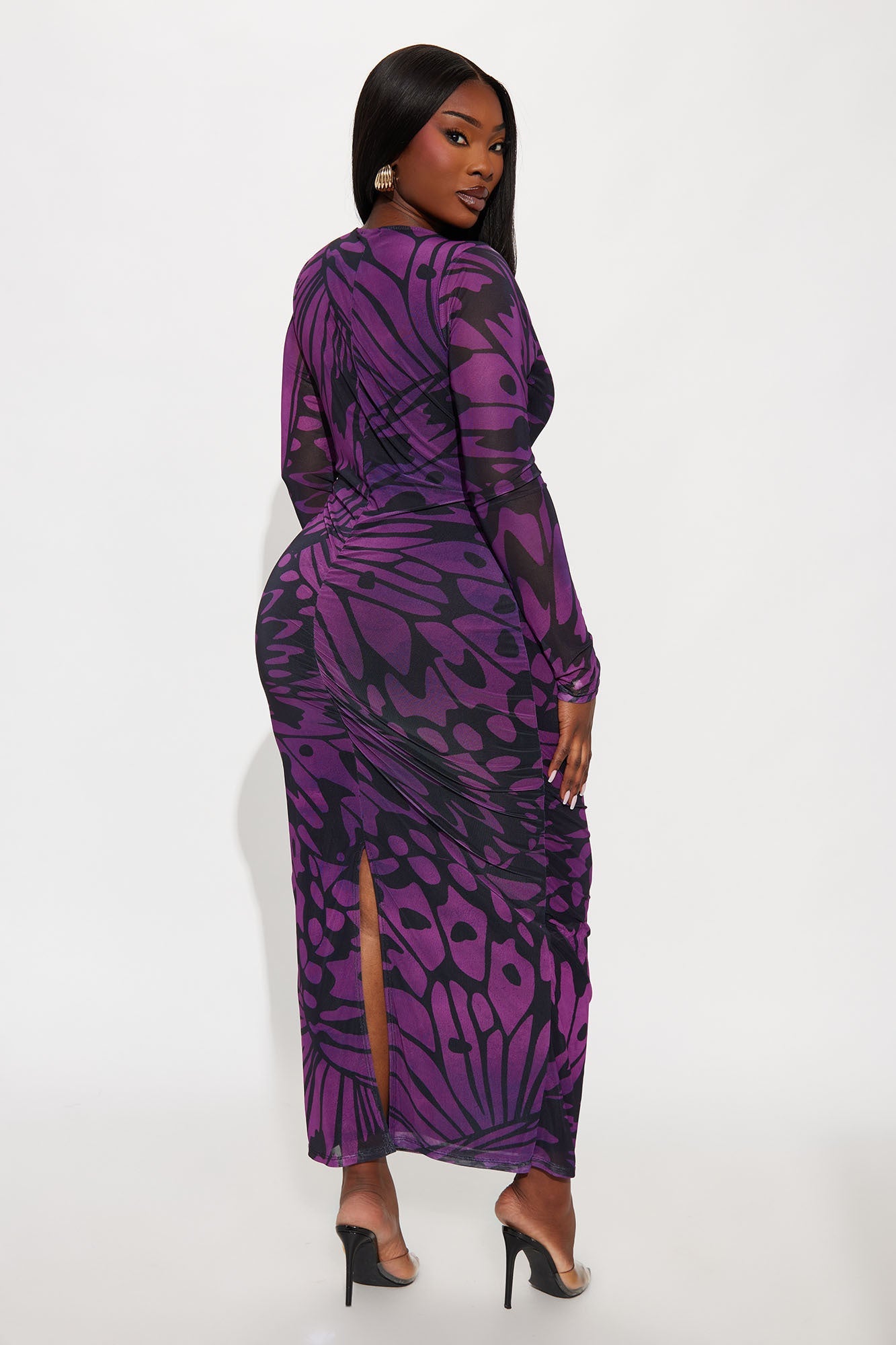 Butterfly Effect Long Sleeve Mesh Maxi Dress - Purple
