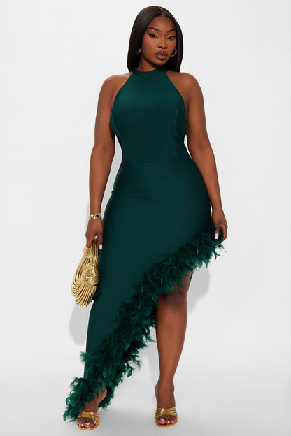 Jorgie Feathered Bandage Gown - Hunter