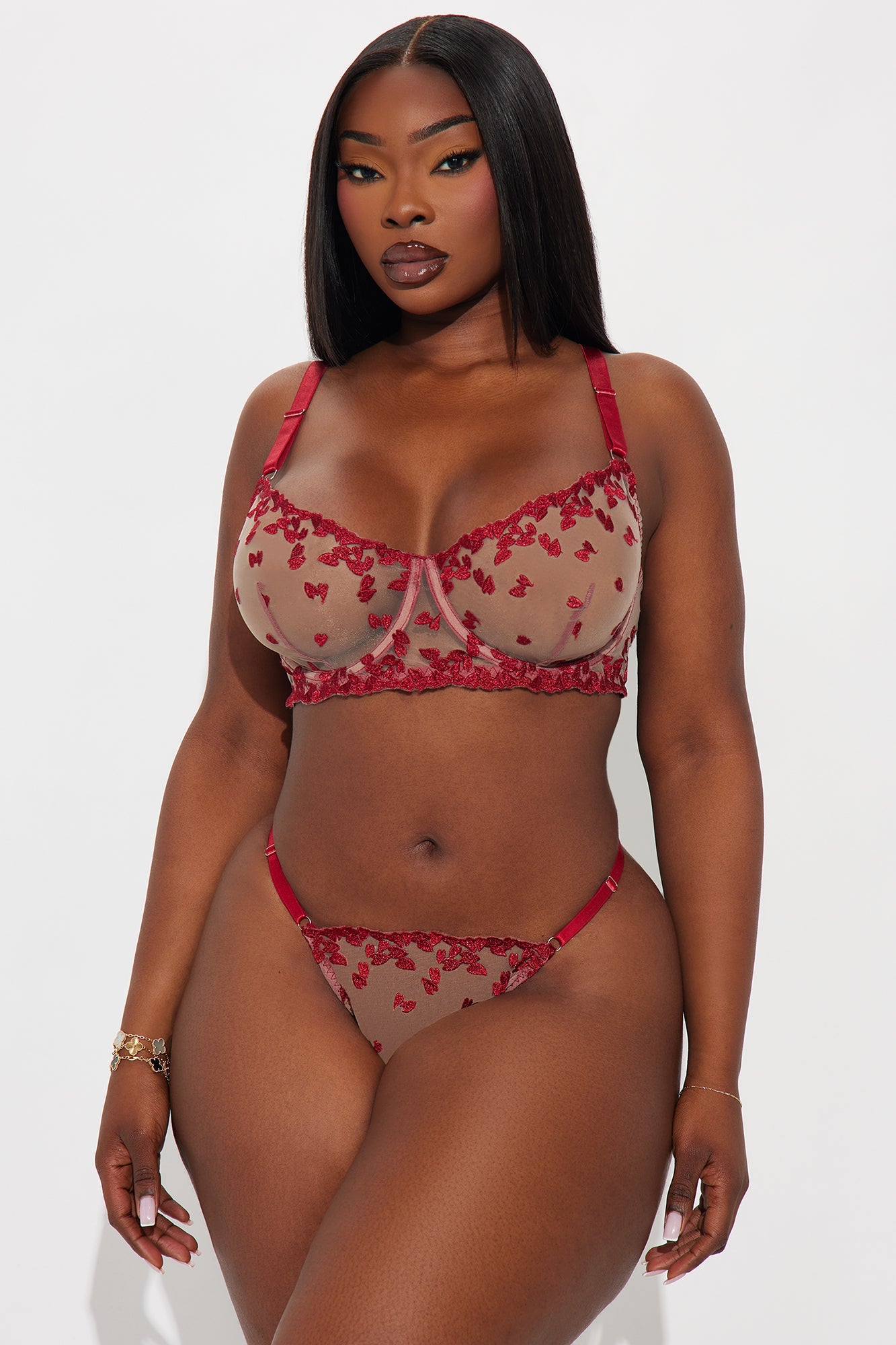 Vixen Valentine 2 Piece Embroidered Panty Set - Red/combo