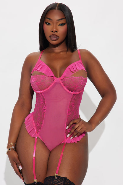 Desire Me Daily Mesh Lace Teddy With Garter Straps - Pink