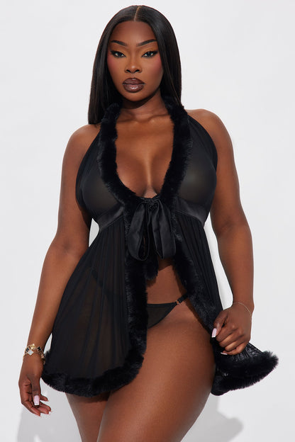 Angelica Marabou Mesh Babydoll - Black