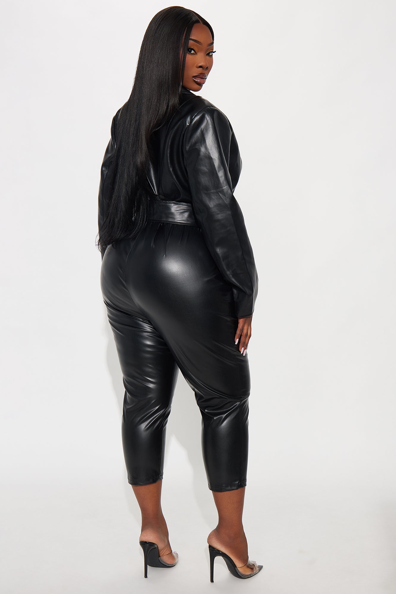 Kiana Faux Leather Capri Jumpsuit - Black