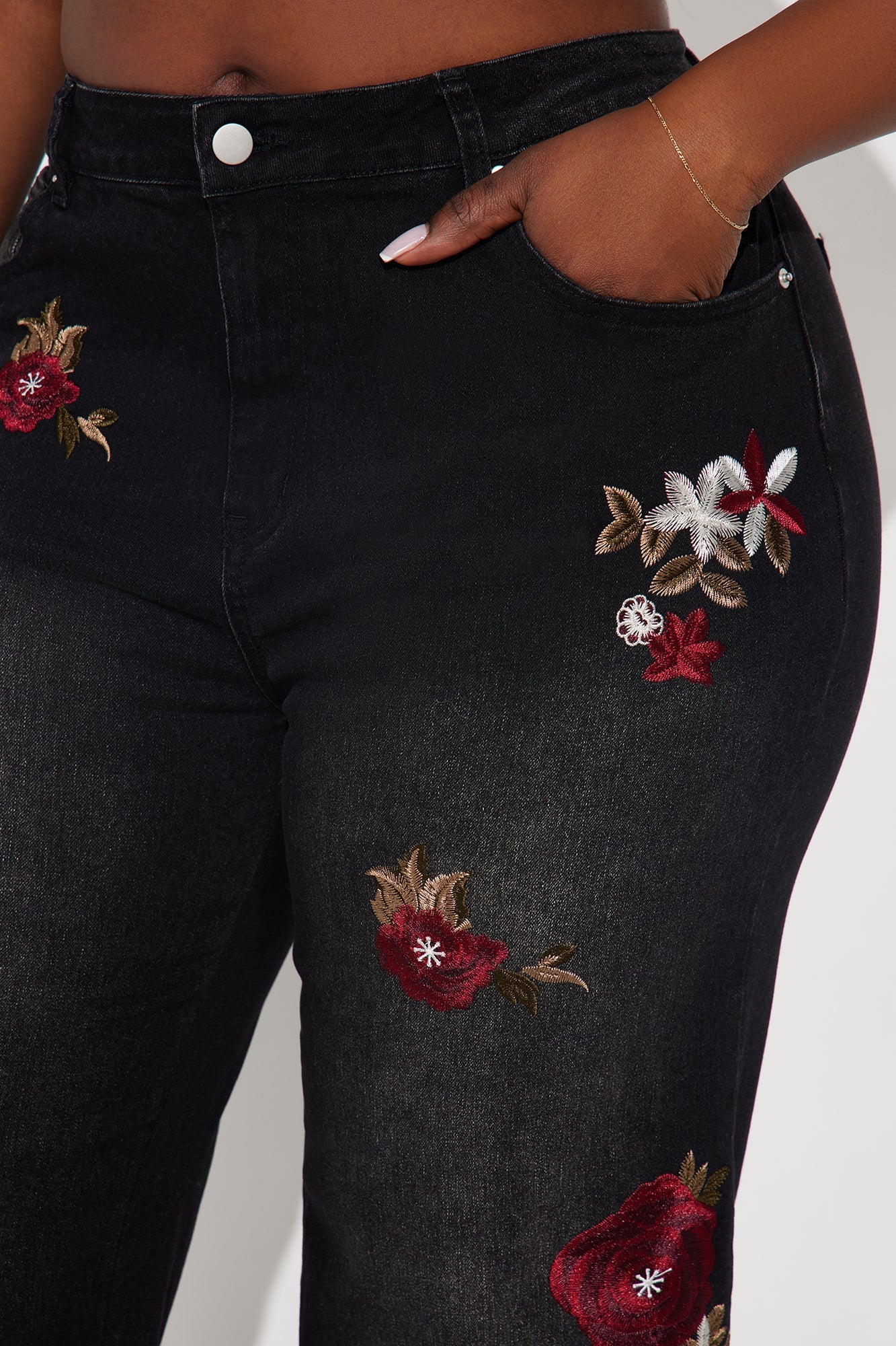 Rosie Embroidered Straight Leg Jeans - Black Wash