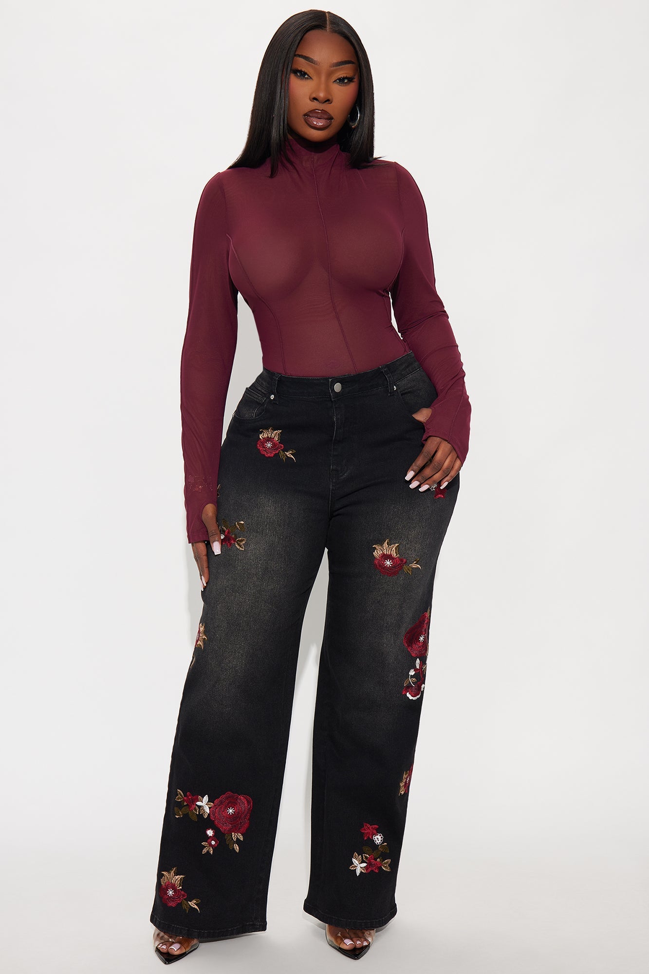 Rosie Embroidered Straight Leg Jeans - Black Wash