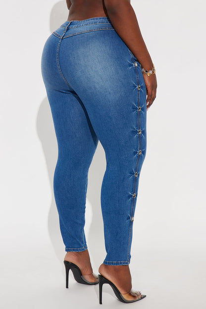 Feeling Fine Embellished Skinny Jeans - Medium Wash