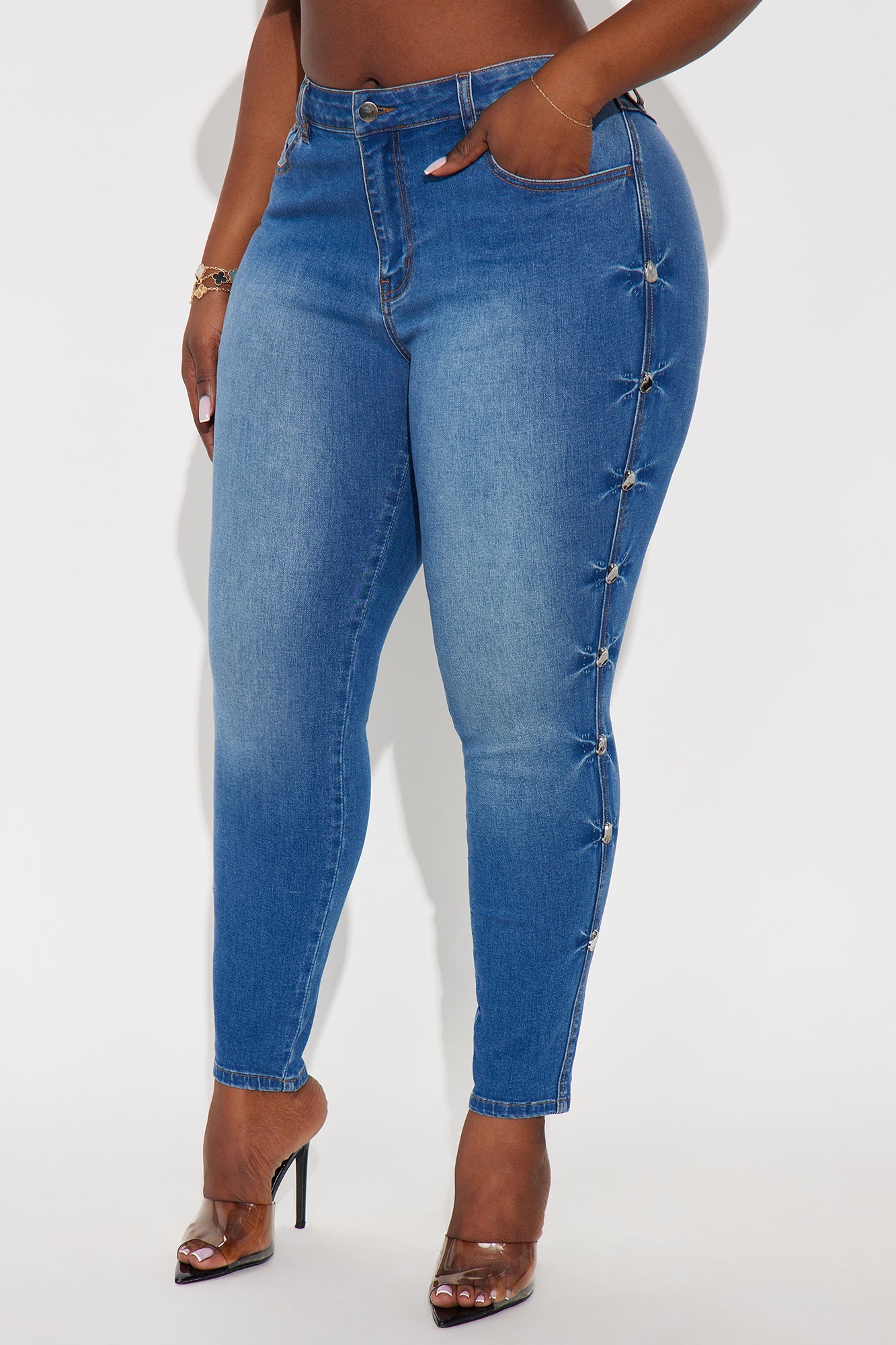 Feeling Fine Embellished Skinny Jeans - Medium Wash