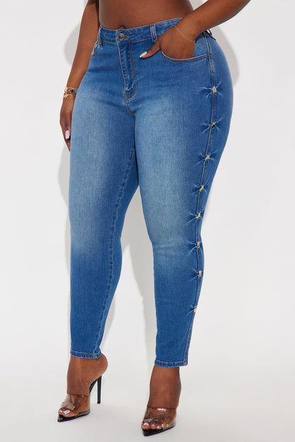 Feeling Fine Embellished Skinny Jeans - Medium Wash
