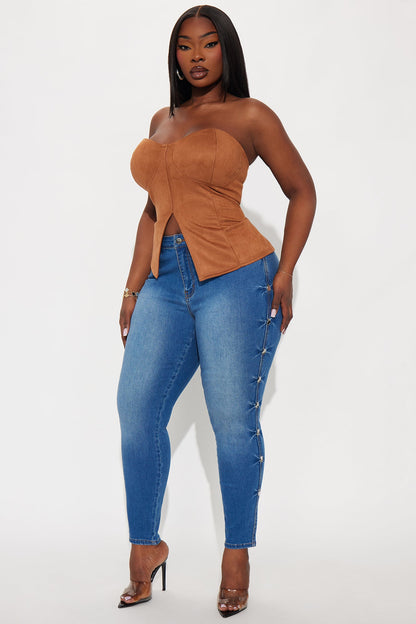 Feeling Fine Embellished Skinny Jeans - Medium Wash