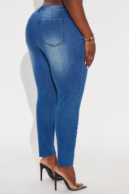 What A Stud Embellished Skinny Jeans - Medium Wash