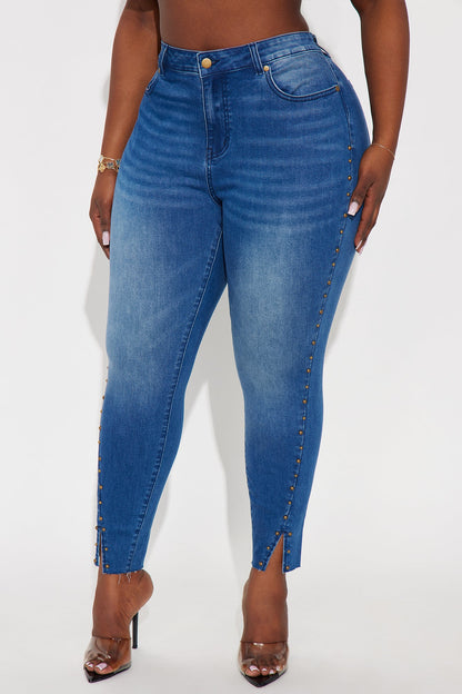 What A Stud Embellished Skinny Jeans - Medium Wash