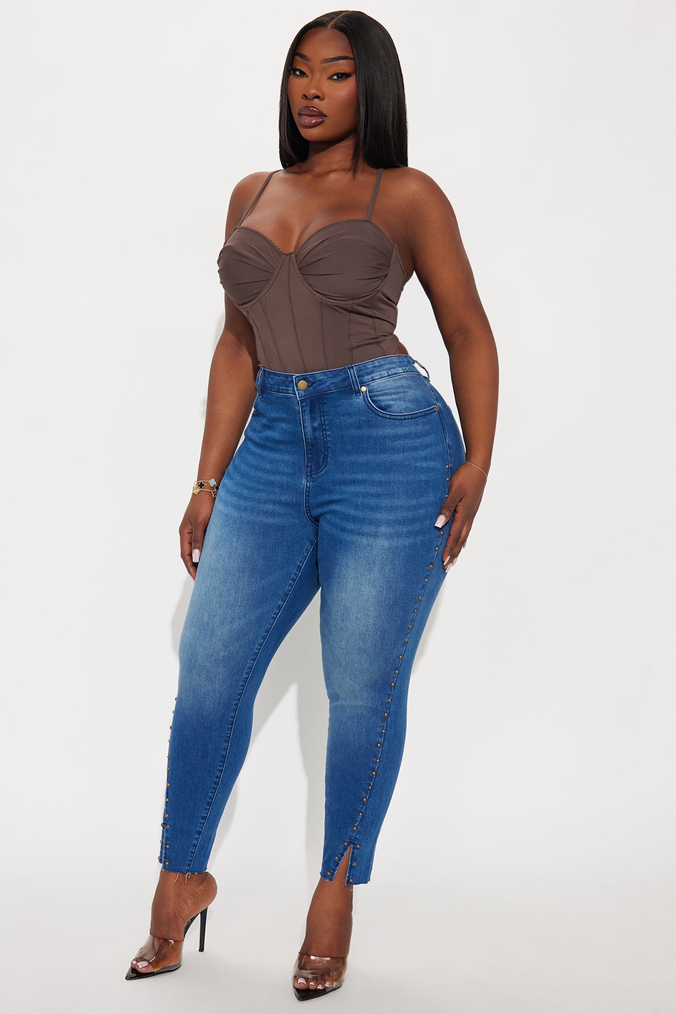 What A Stud Embellished Skinny Jeans - Medium Wash