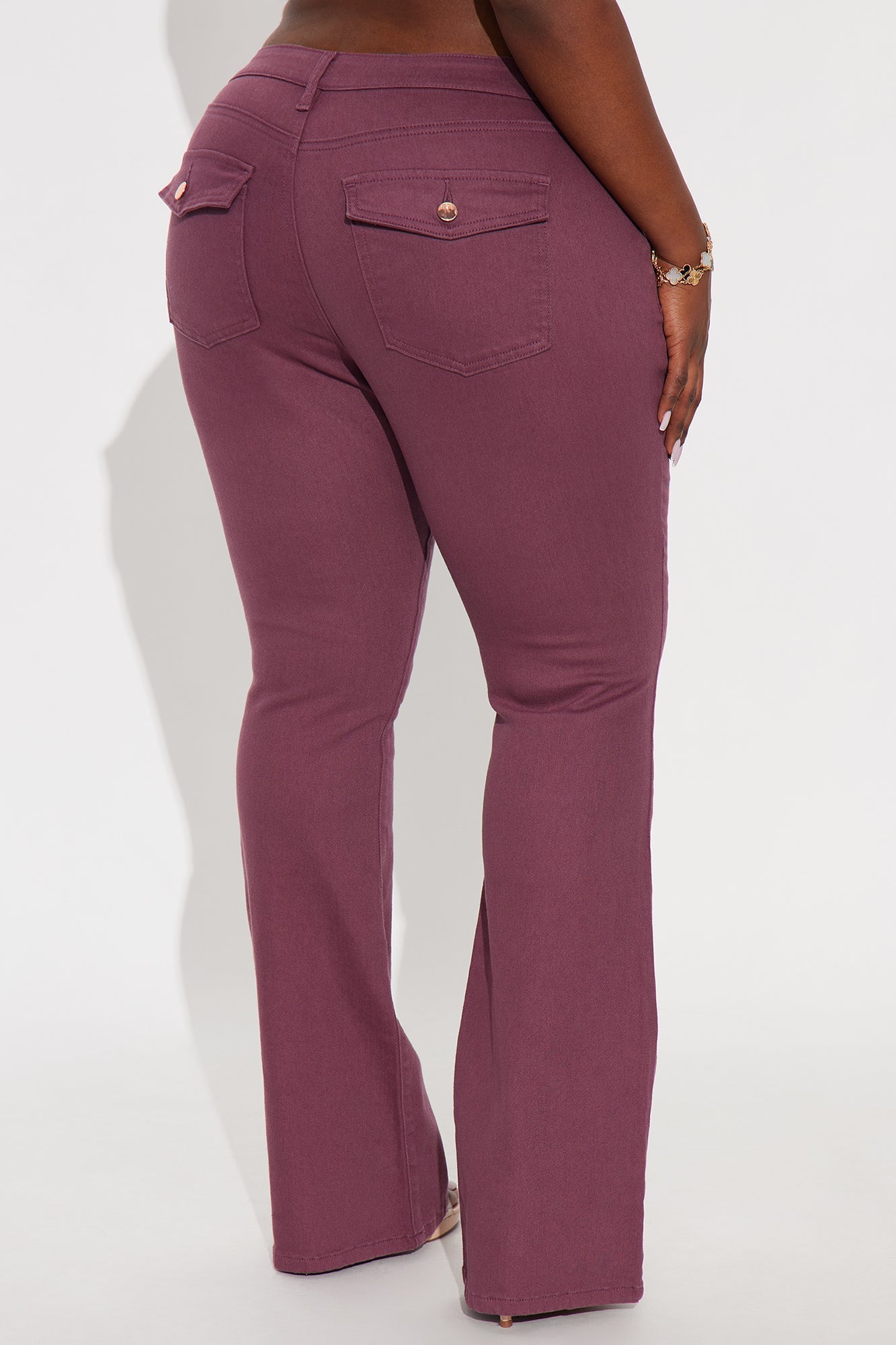 Sweet Spot Pocket Flap Flare Jeans - Wine